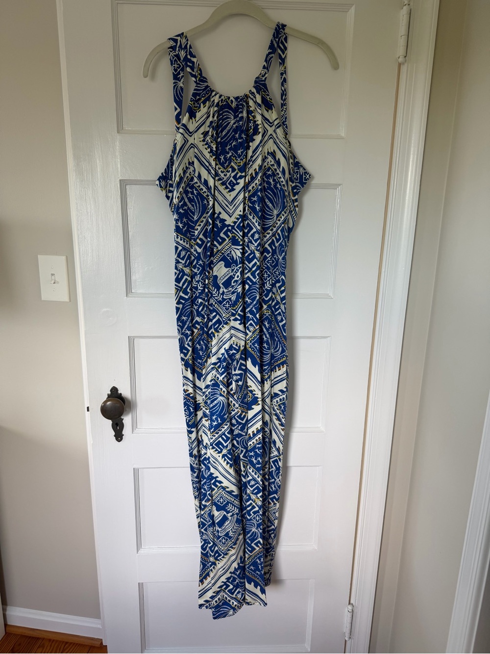 Anthropology Blue & White Printed Maxi/Wide Leg Pants